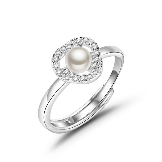 Godestar S925 Sterling Silver Platinum-plated Pearl Ring