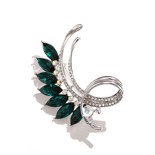 Godestar Green Cubic Zirconia Leaf Decorative Brooch