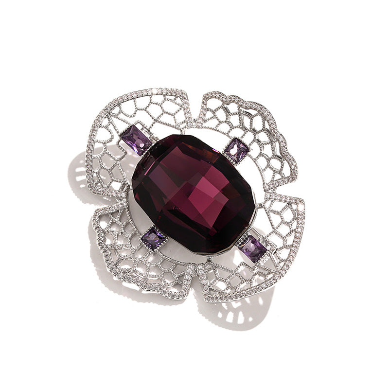 Godestar Dark Purple Geometric Cubic Zirconia Flower Vintage Brooch Jewelry