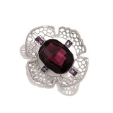 Godestar Dark Purple Geometric Cubic Zirconia Flower Vintage Brooch Jewelry