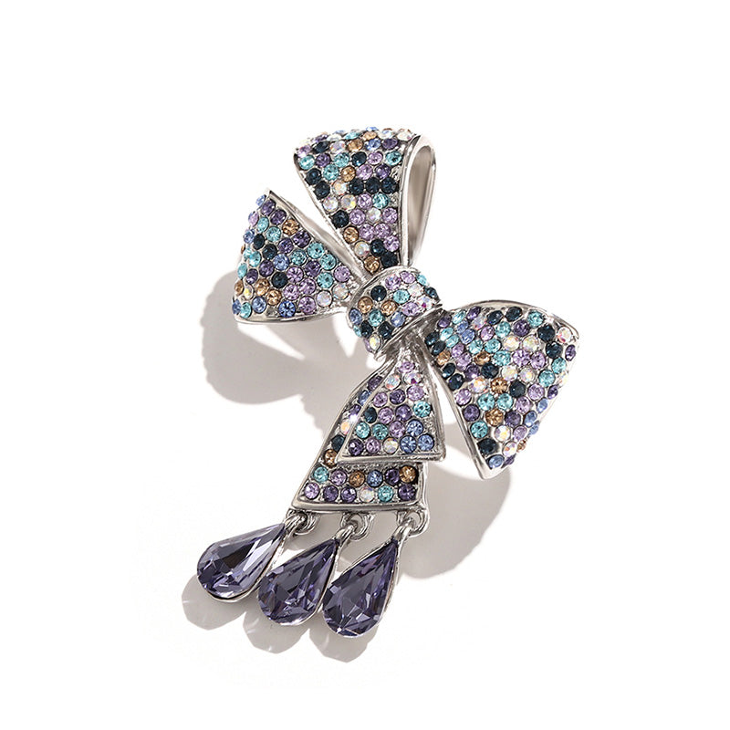 Godestar Purple Teardrop Cubic Zirconia Bow Brooch