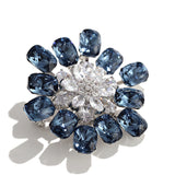 Black Blue Sapphire Diamond Flower Brooch