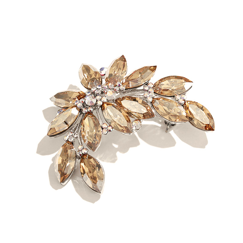 Delicate Champagne Crystal Leaf Flower Brooch