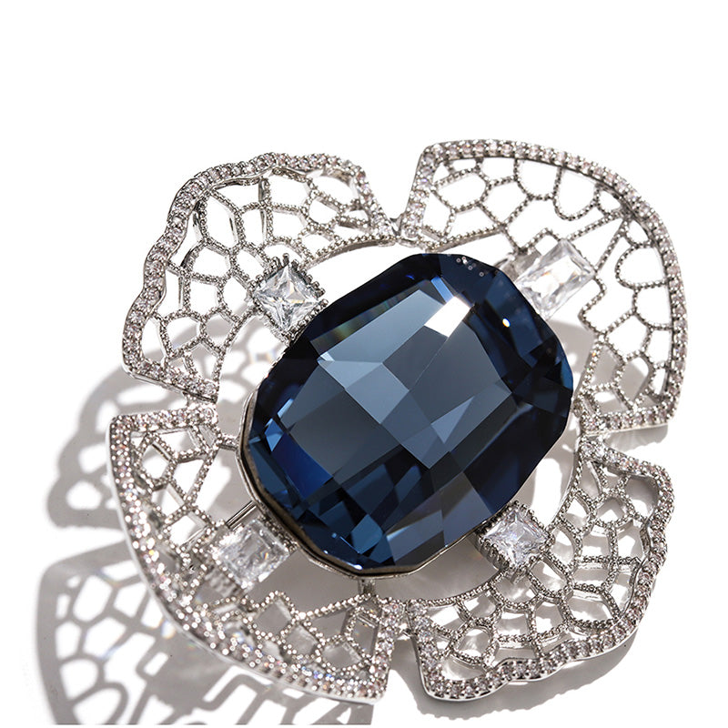 Godestar Blue Geometric Cubic Zirconia Jewelry Brooch