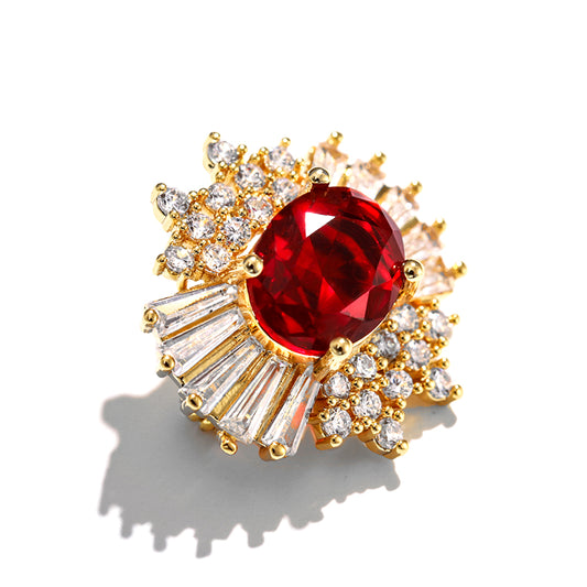 Luxury Red Cubic Zirconia Decor Brooch