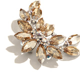 Delicate Champagne Crystal Leaf Flower Brooch