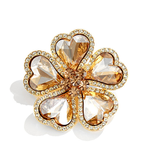 Heart Crystal Flower Brooch