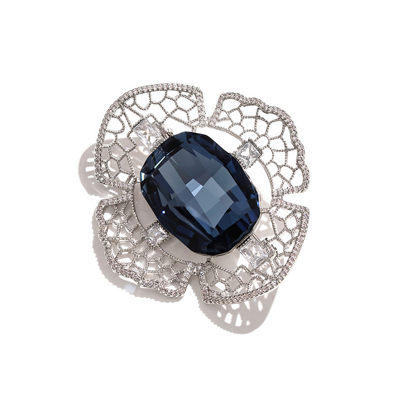 Godestar Blue Geometric Cubic Zirconia Jewelry Brooch