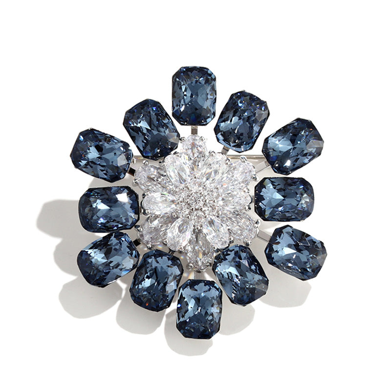 Black Blue Sapphire Diamond Flower Brooch