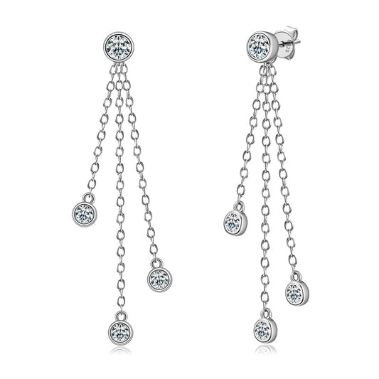 Godestar Moissanite Tassel Drop Long Section S925 Sterling Silver