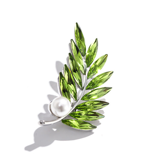 Godestar Green Leaf Inlaid Pearl Brooch