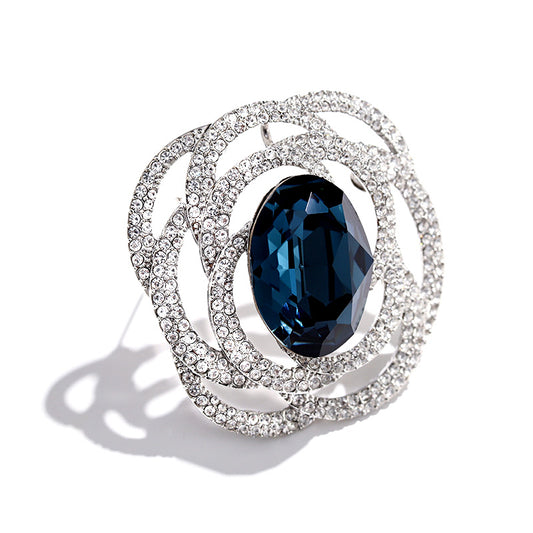 Godestar Elegant Blue Crystal Openwork Rose Brooch