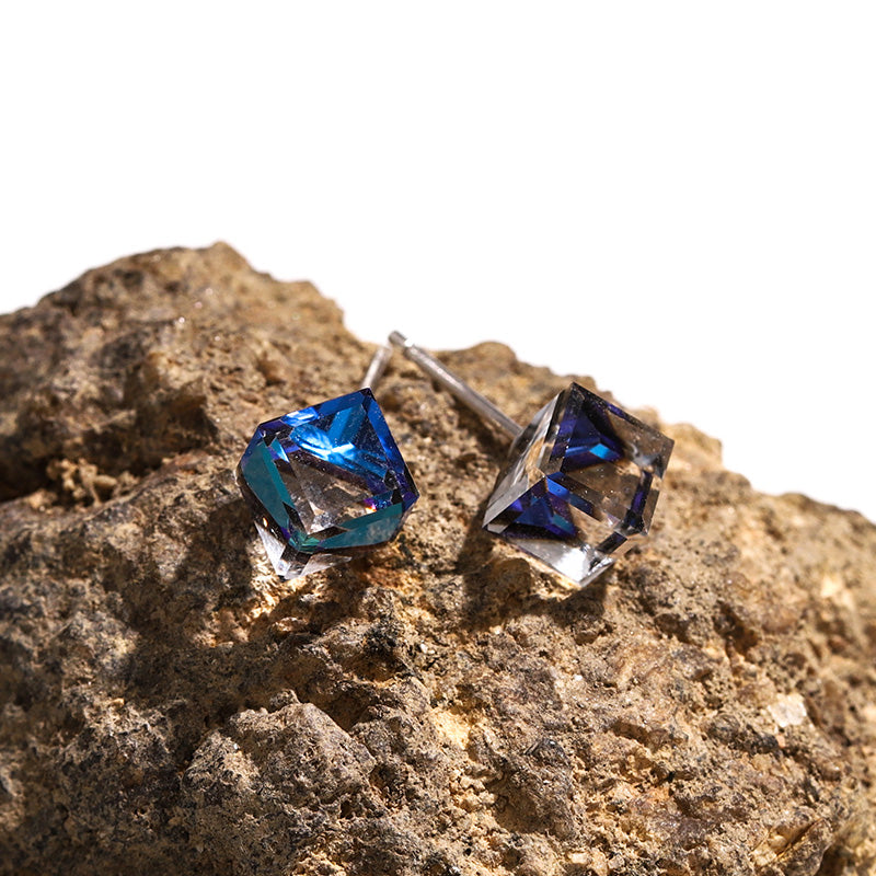 Godestar Phantom Blue Colorful Cube Stud Earrings