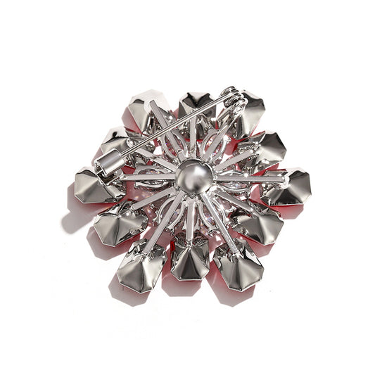 Godestar Red Geometric Cubic Zirconia Flower Brooch