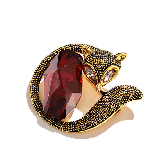 Godestar Red Geometric Cubic Zirconia Fox Brooch