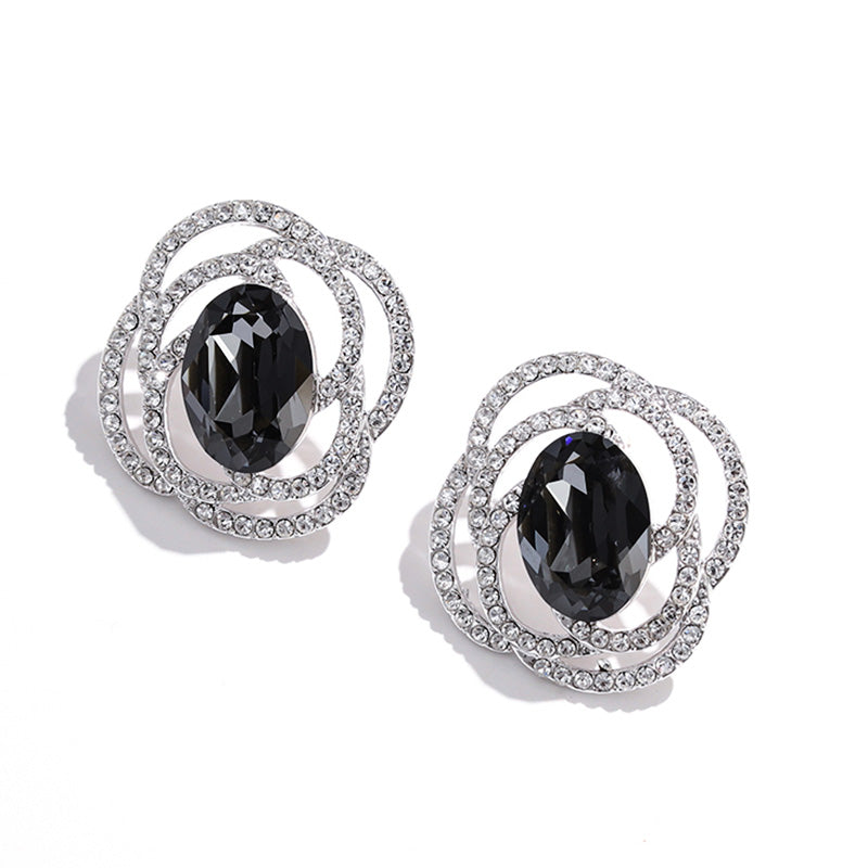 Black Diamond Cutout Rose Stud Earrings