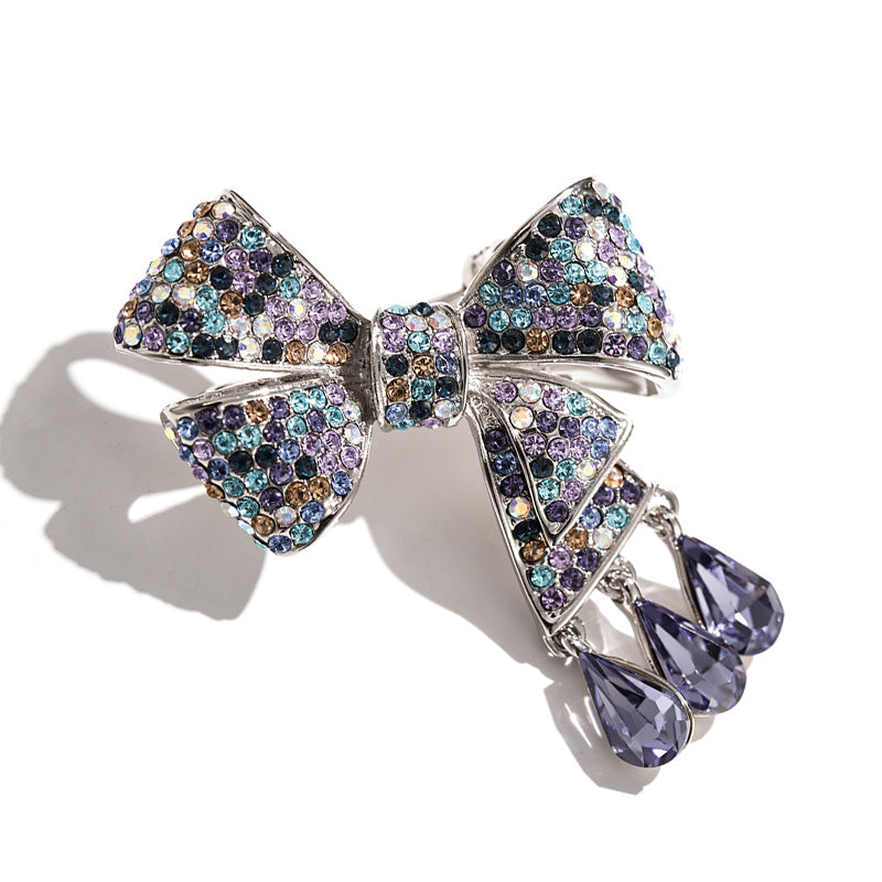 Godestar Purple Teardrop Cubic Zirconia Bow Brooch