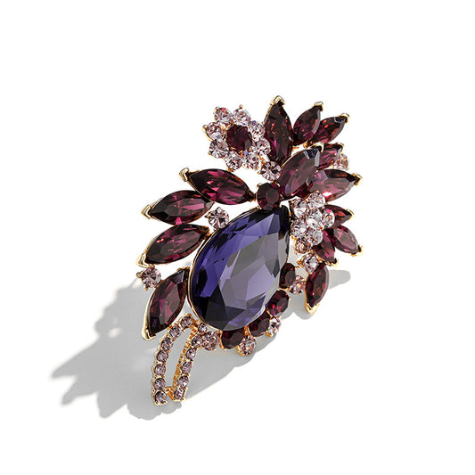 Vintage Flower Drop Brooch Pin Purple Crystal Floral Pin