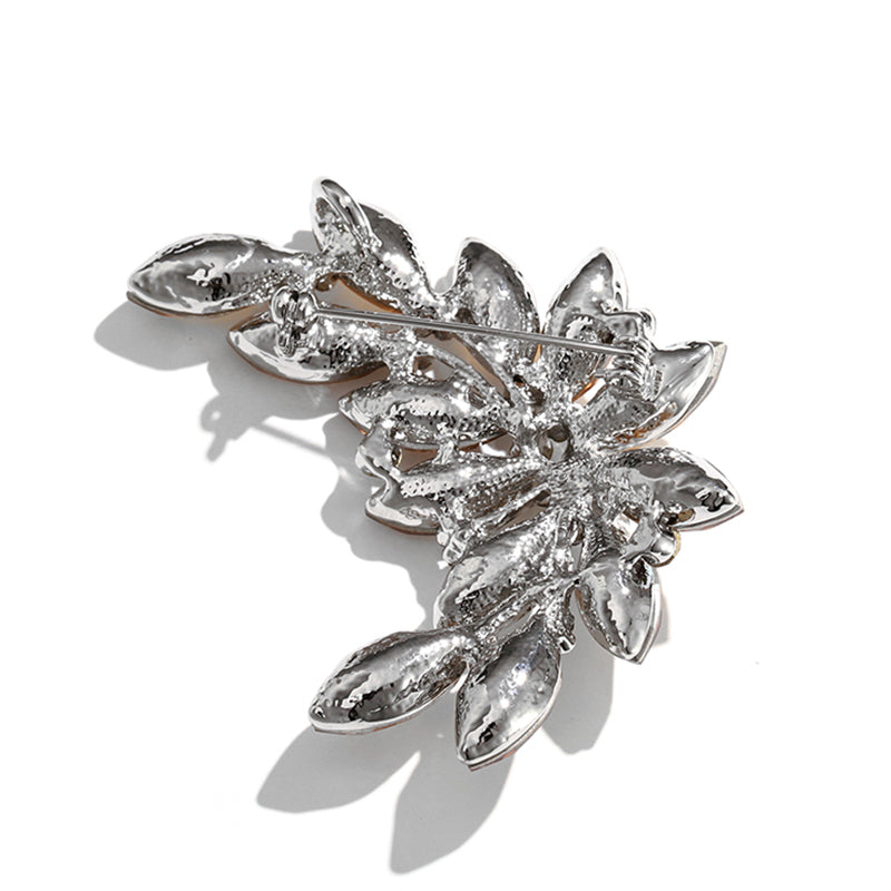 Delicate Champagne Crystal Leaf Flower Brooch