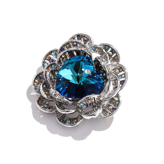 Godestar Elegant Blue Crystal Rose Brooch