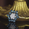 Black Blue Sapphire Diamond Flower Brooch